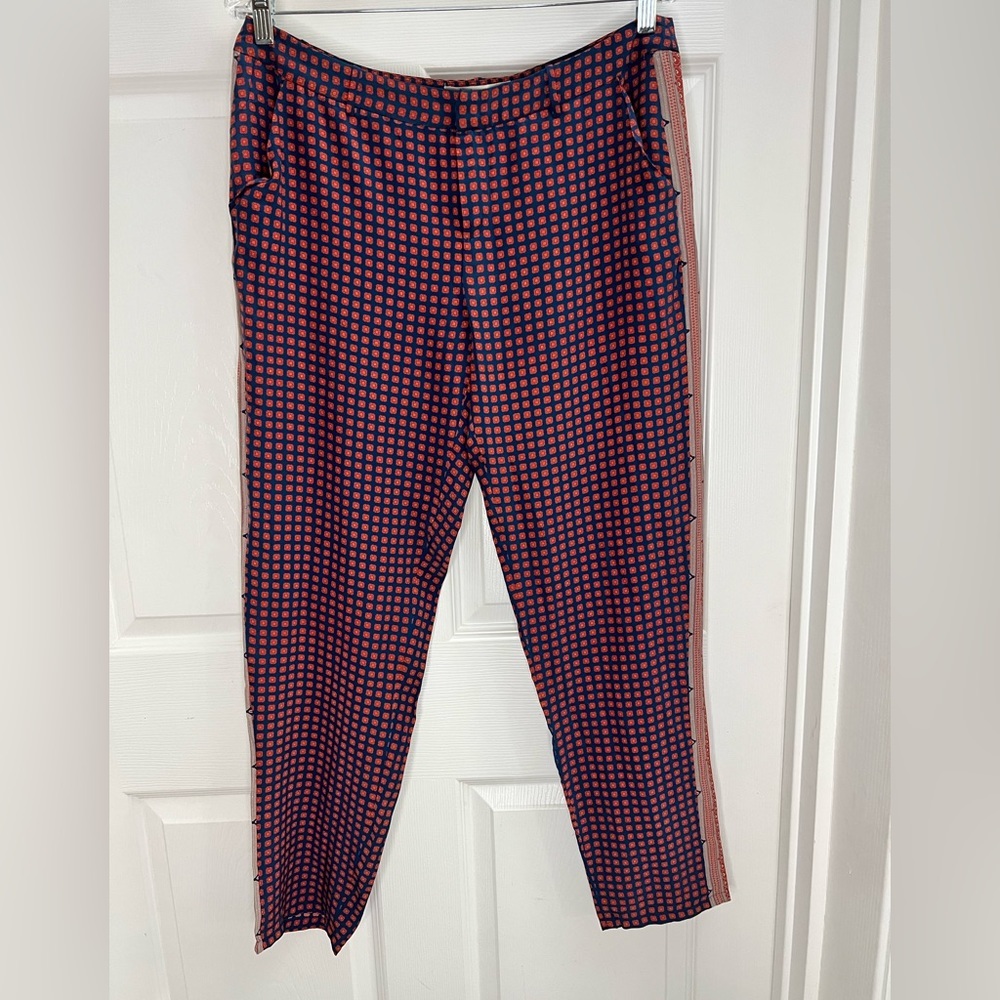 NWT Joie Olaya 100% Silk Printed Trousers Pants Mallard Blue Size 6 - Picture 11 of 12